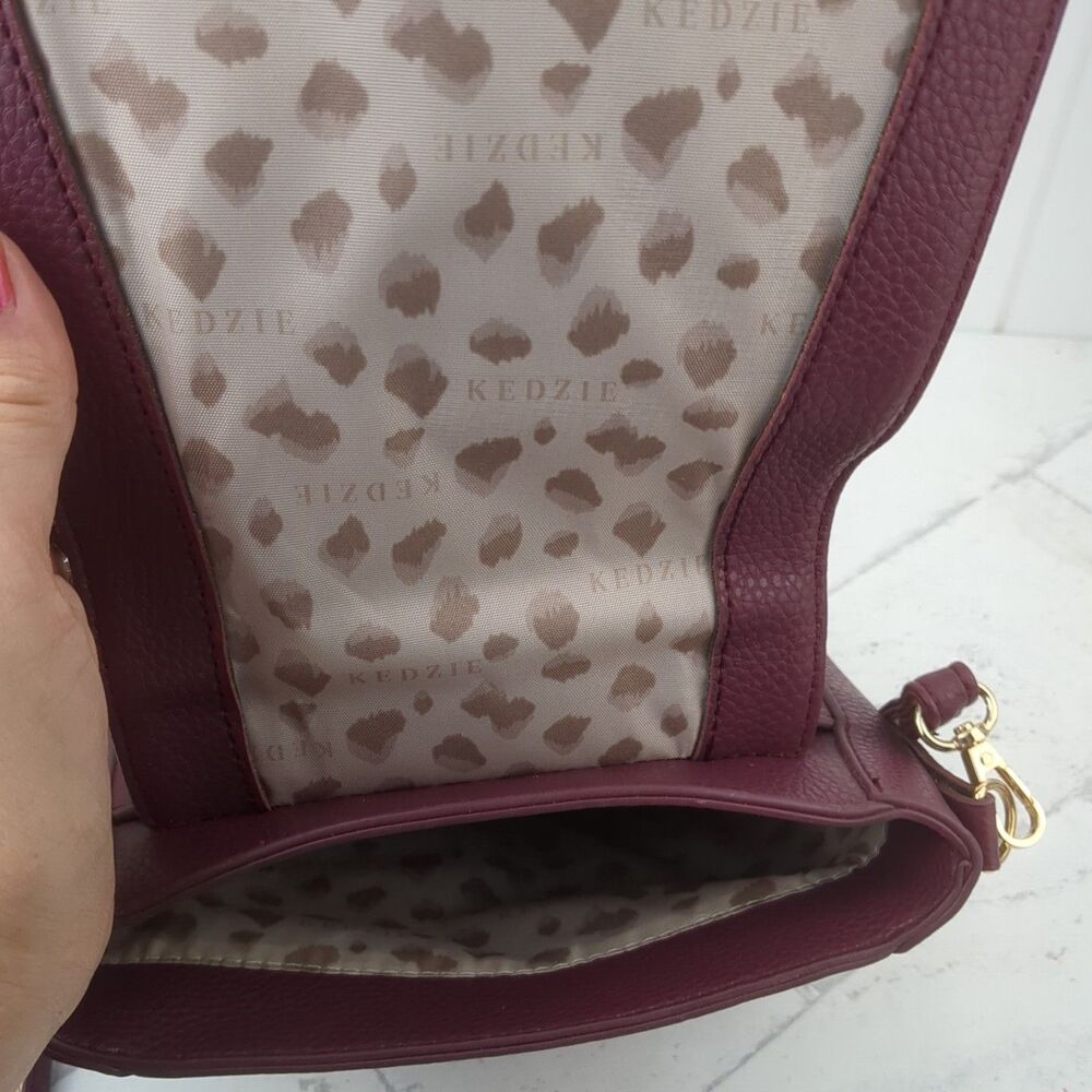 Kedzie Camden Mini Messenger Crossbody Bag Vegan Leather Purse Wine Burgundy - Picture 8 of 11